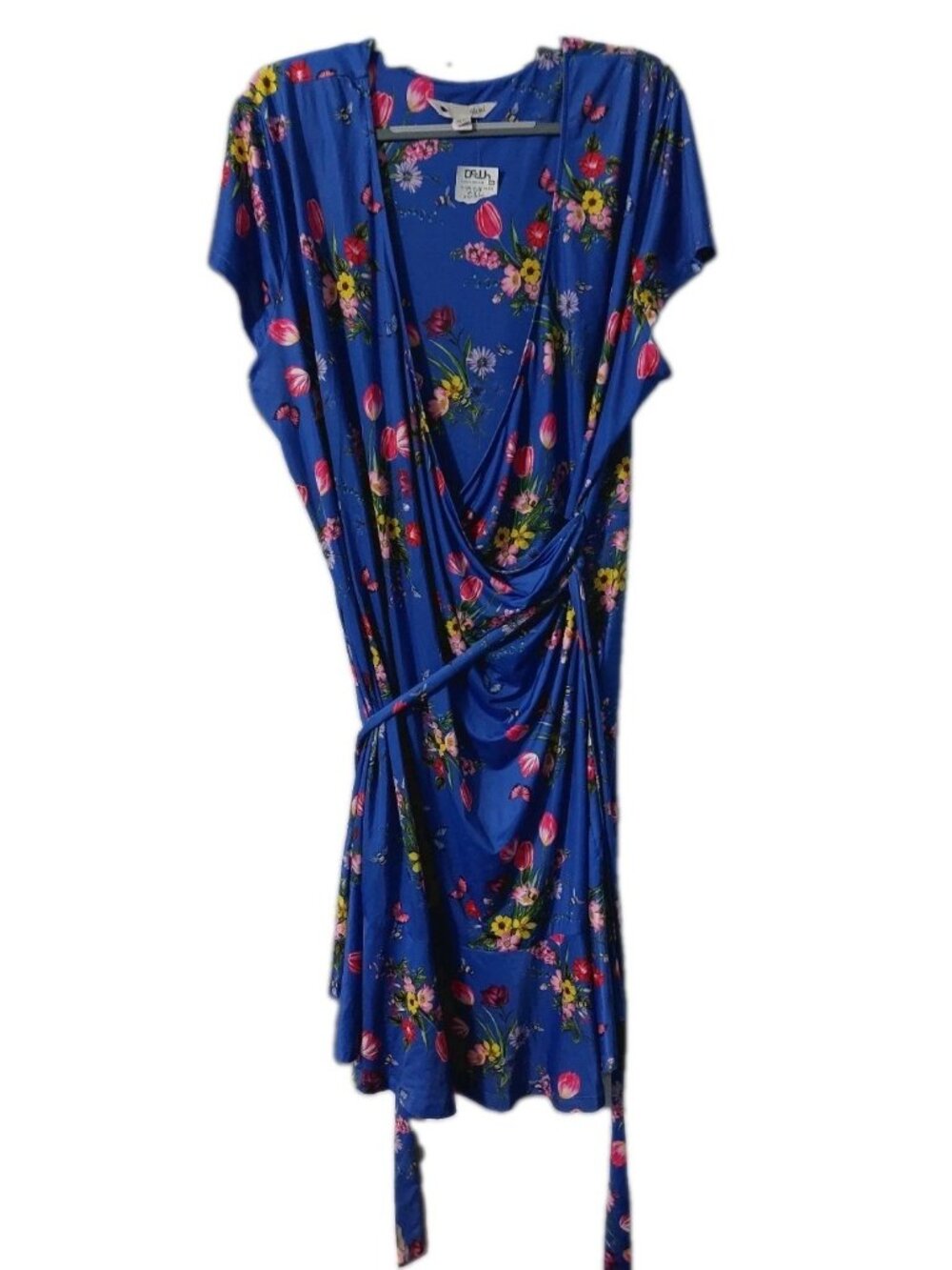 Yumi Kim Wrap Dress Floral Blue Multicolor Women's Size 20 NWT Cap Sleeves